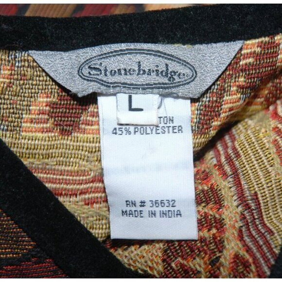 Stonebridge Brown Tapestry Button Up Jacket Size L Animal Print  Velvet Trim - Picture 10 of 12